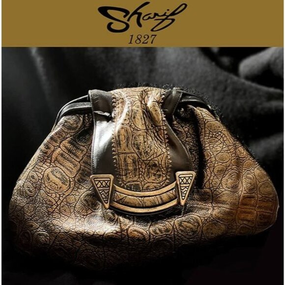 Vintage Sharif 80s croc-embossed metallic Leather Crossbody Clutch"dumpling" bag - Picture 1 of 4